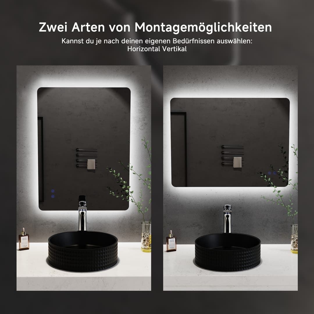 welltime LED-Lichtspiegel Toledo | Schwarz