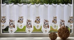 Stickereien Plauen Scheibengardine Eulen | Beige