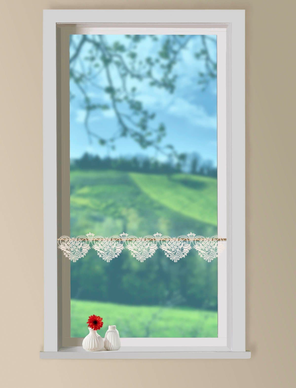 W. Reuter & Sohn - Plauener Spitze® Scheibengardine Blüten | Beige