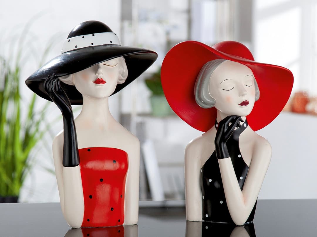 GILDE Dekofigur Lady mit rotem Hut | Rot