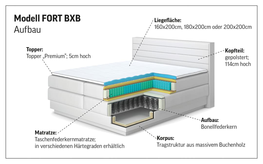 COTTA Boxspringbett Fort mit Bettkasten | Grau