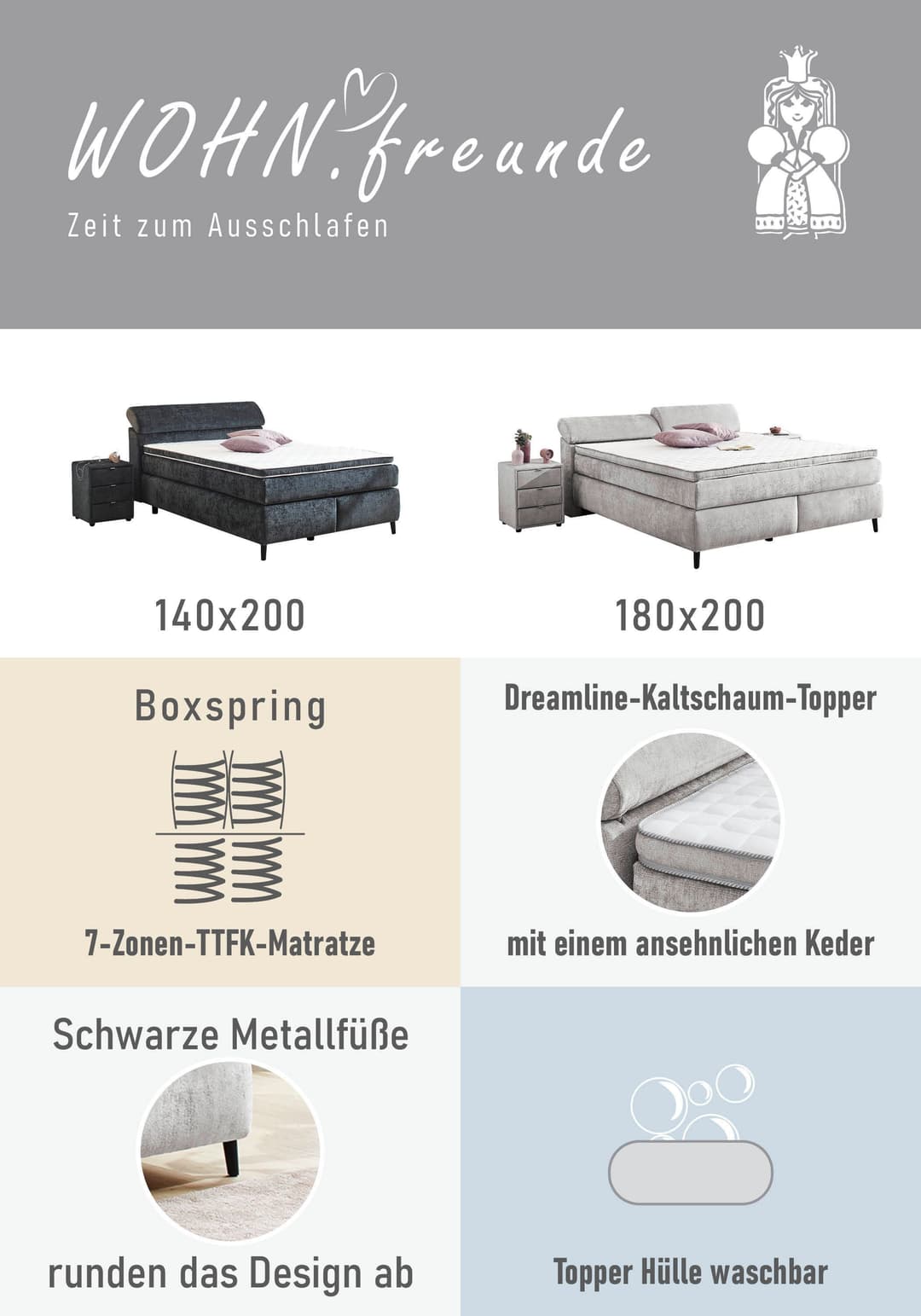 Jockenhöfer Gruppe Boxspringbett Diva | Grau