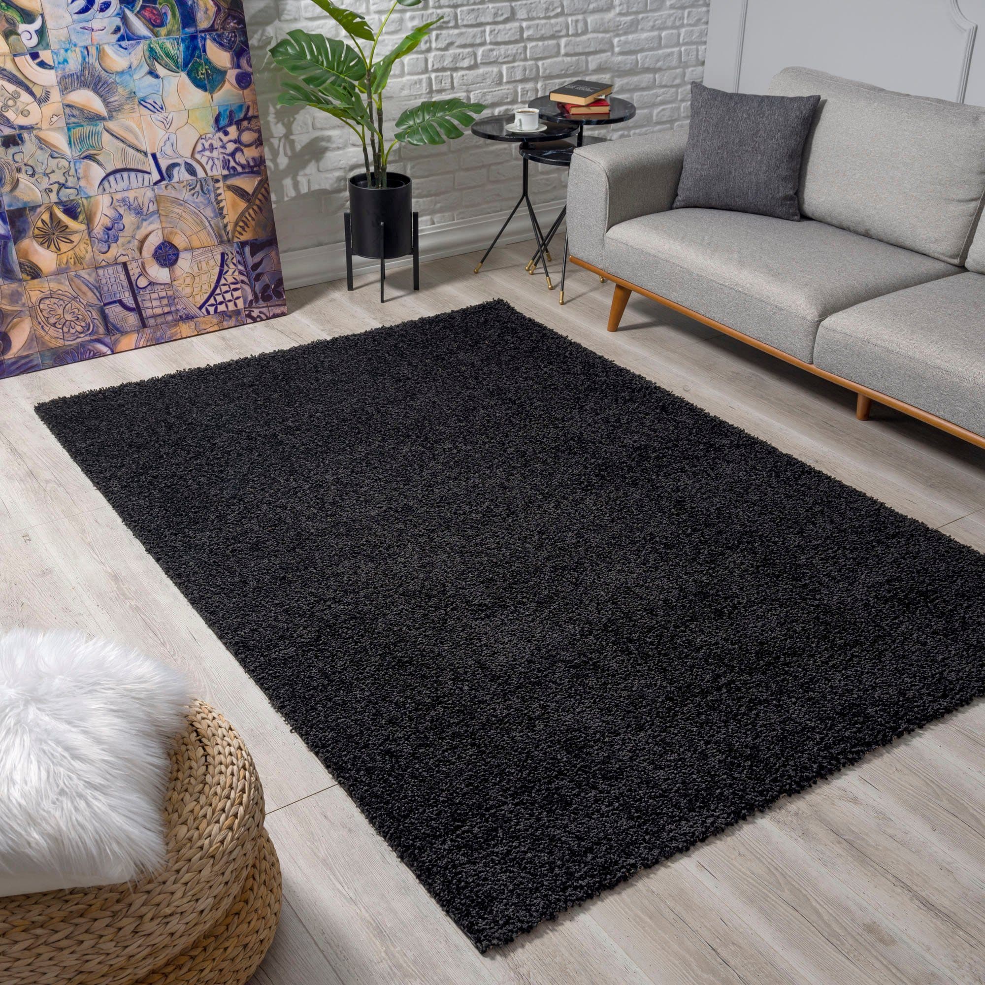 Sanat Hochflor-Teppich LOCA | Schwarz
