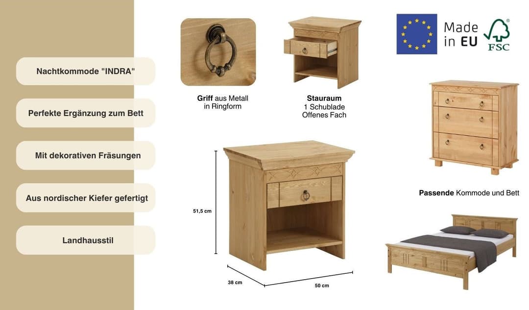 OTTO home Nachtkommode Indra | Holztöne