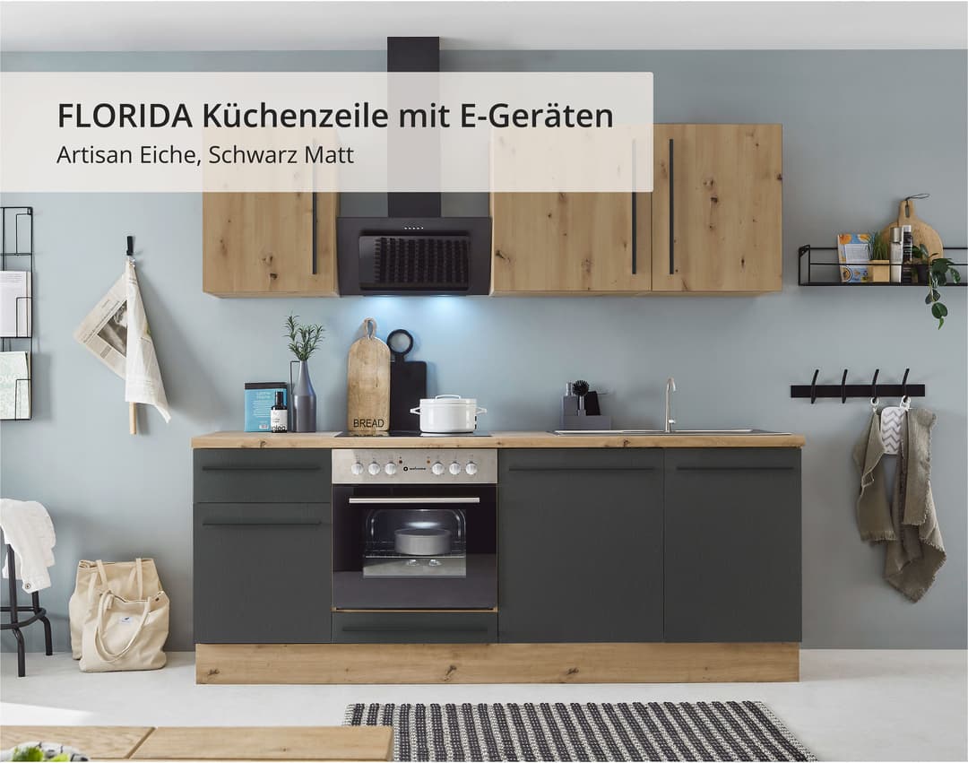 KOCHSTATION Küchenzeile Florida | Schwarz