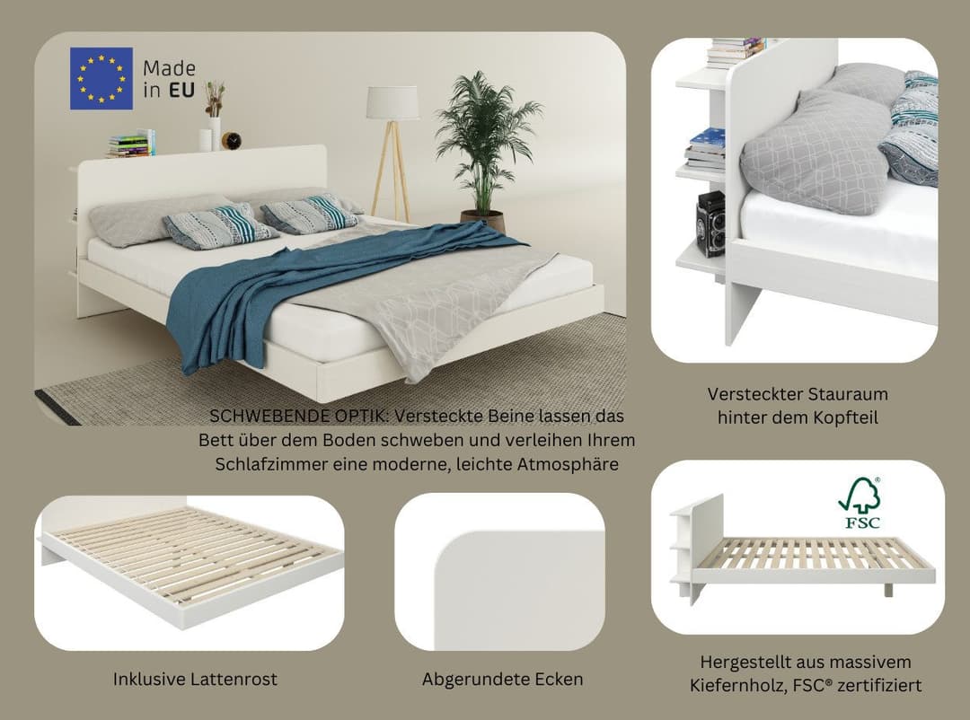 OTTO home Massivholzbett Amaliah Schwebebett | Weiß