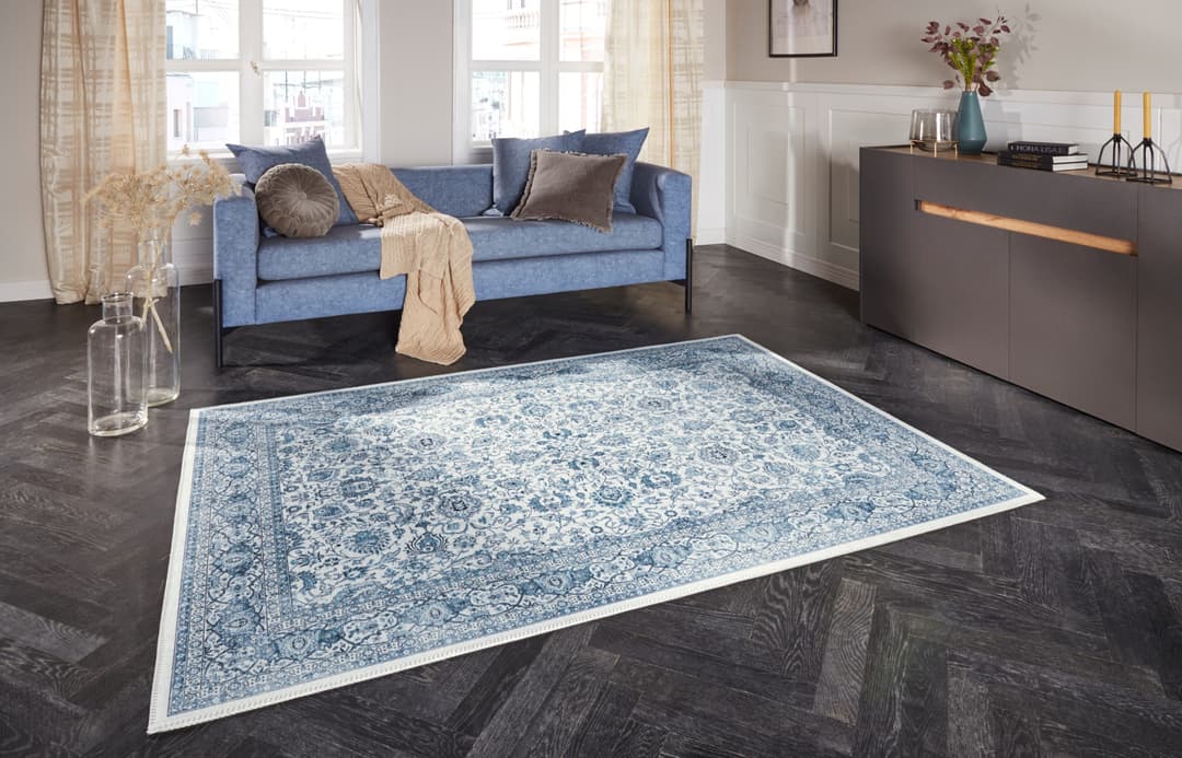 ELLE DECORATION Teppich Keshan Maschad | Blau