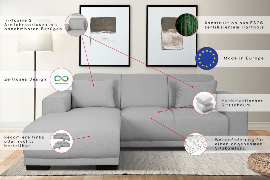 Home affaire Ecksofa BORNHOLM L-Form | Beige