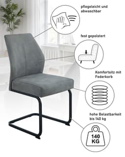 HELA Freischwinger NEPTUN Esszimmerstuhl-Set | Grau