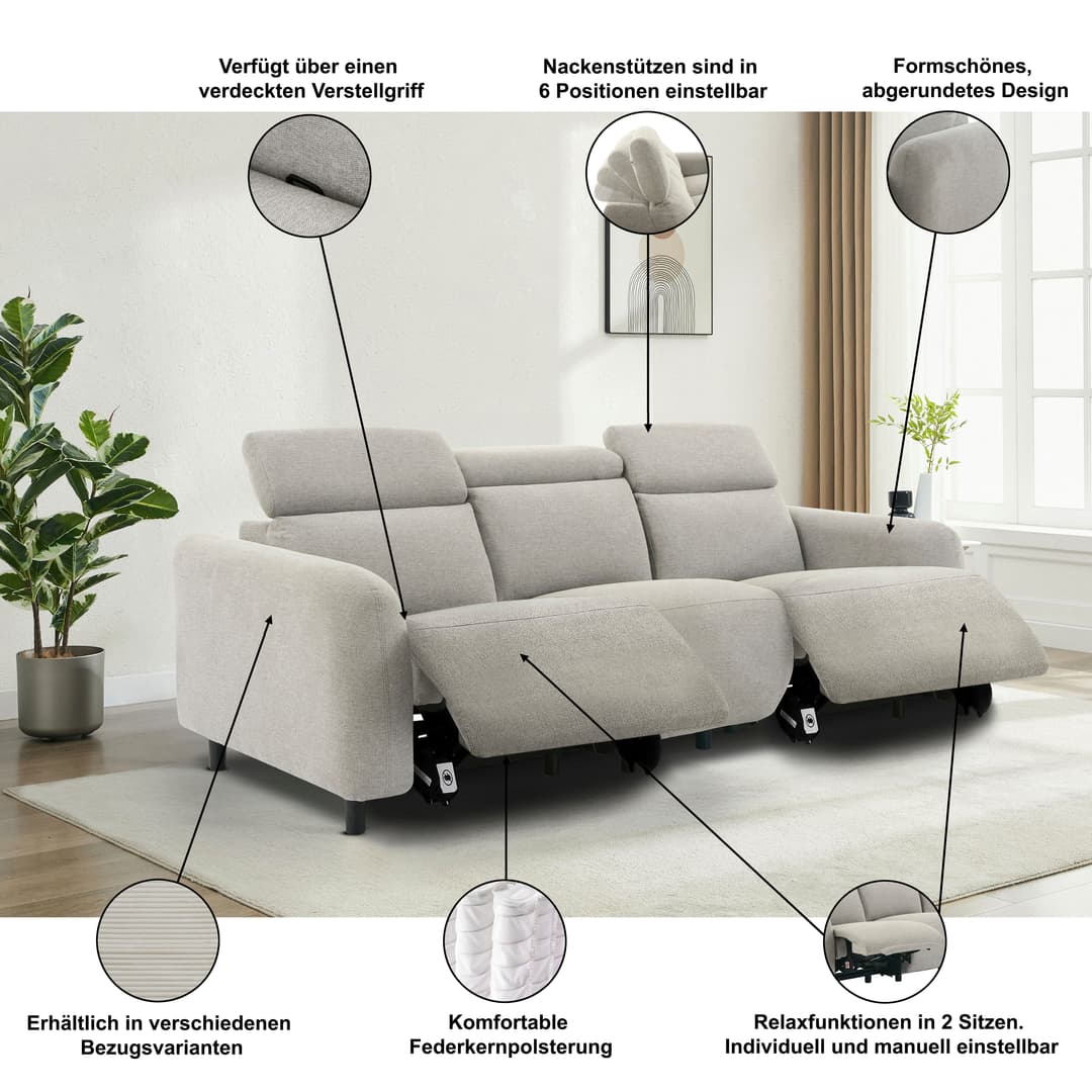 OTTO home 3-Sitzer SKAANE Struktur-Sofa | Grau