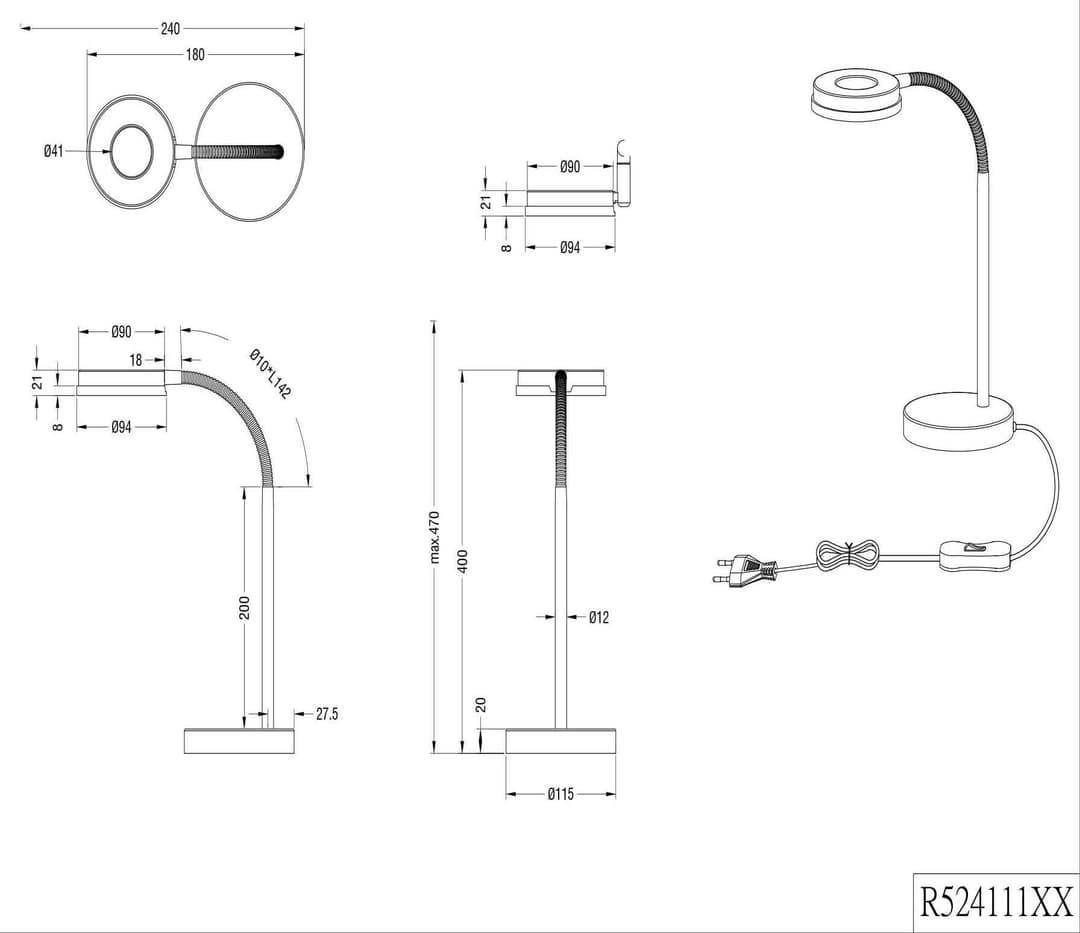 Reality Leuchten LED Tischleuchte Rennes | Silber