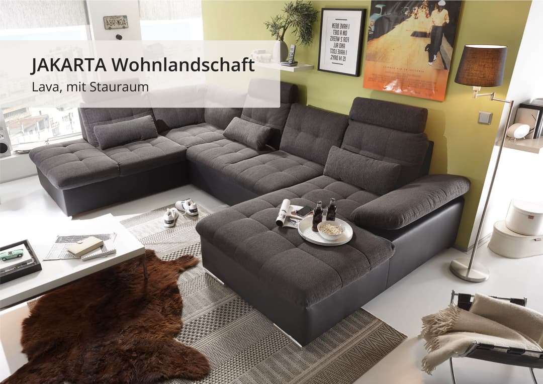 ED EXCITING DESIGN Wohnlandschaft Jakarta U-Form | Schwarz