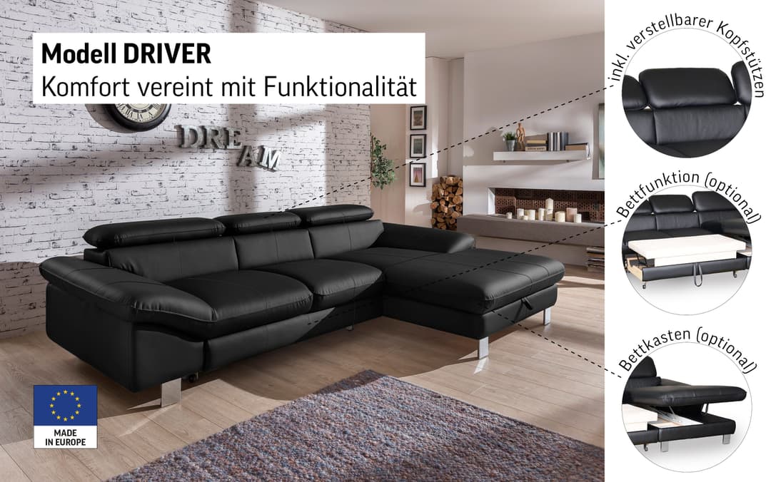 COTTA Ecksofa Driver L-Form | Braun