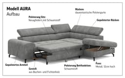 COTTA Ecksofa Aura L-Form | Grau