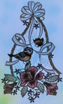 Stickereien Plauen Fensterbild Vogel mit Hibiskus | Mehrfarbig 2