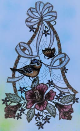 Stickereien Plauen Fensterbild Vogel mit Hibiskus | Mehrfarbig