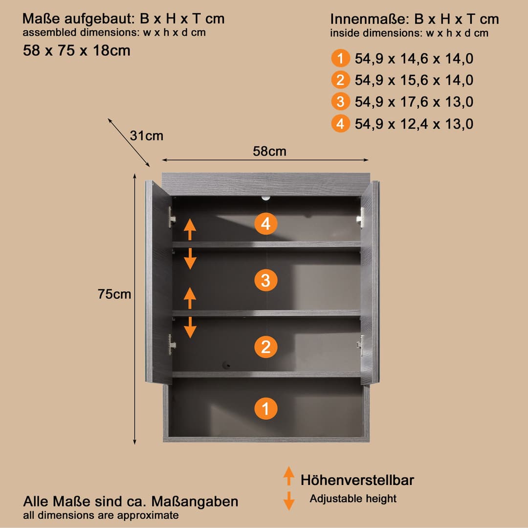 welltime Spiegelschrank Royan | Holztöne