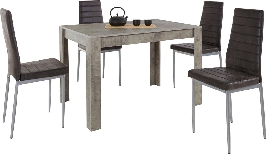 OTTO home Essgruppe mit Tisch und 4 Stühlen | Grau