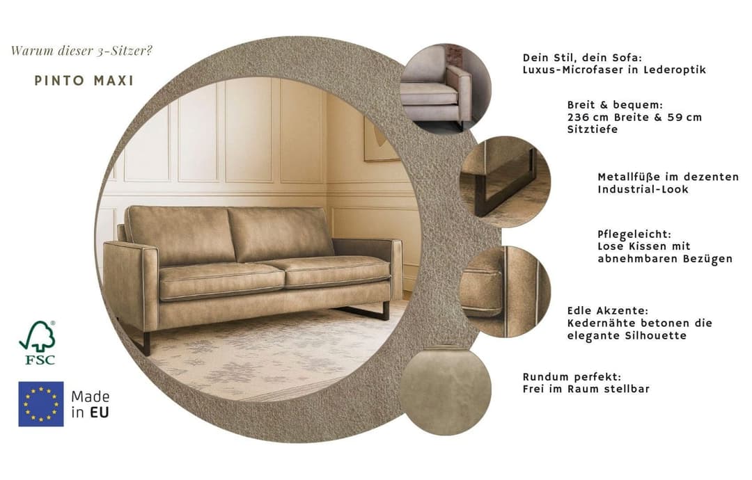 Home affaire 3-Sitzer Maxi-Ausführung Pinto | Beige