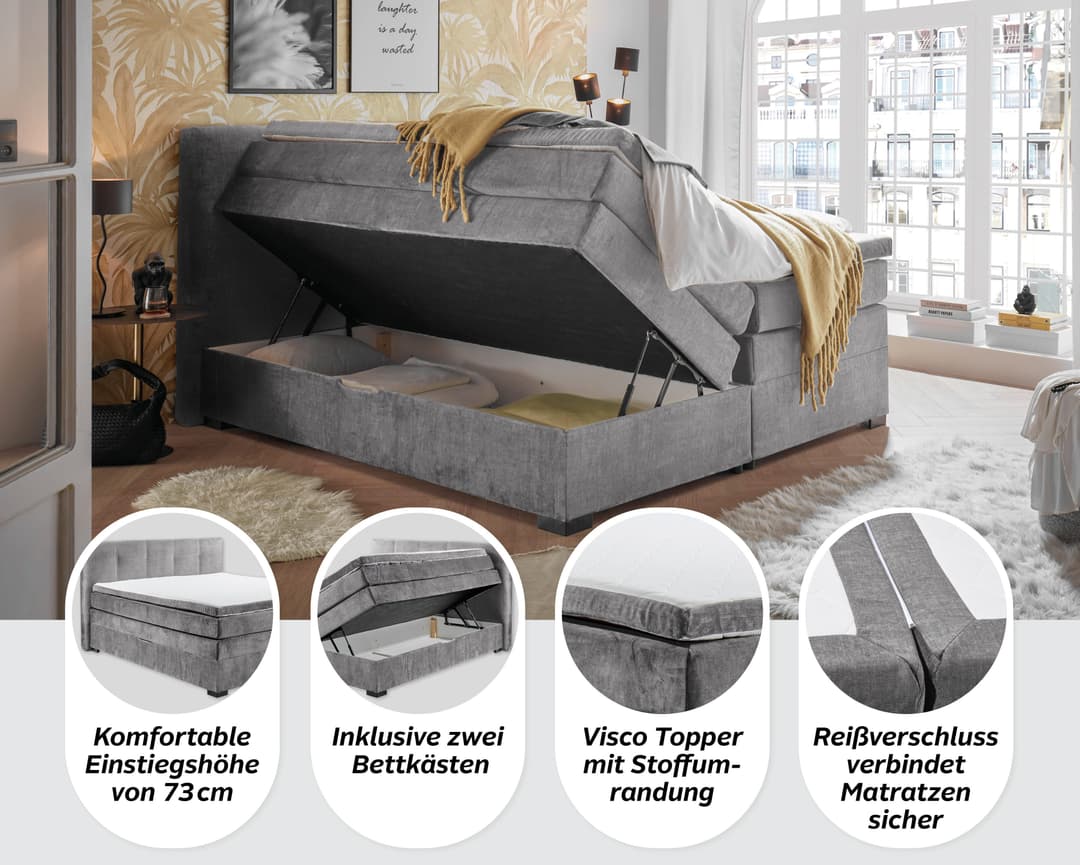ED EXCITING DESIGN Boxspringbett Fanes | Grau