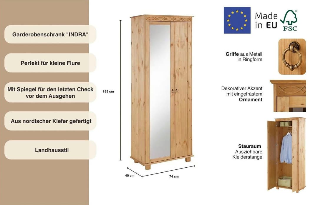 OTTO home Garderobenschrank Indra | Holztöne