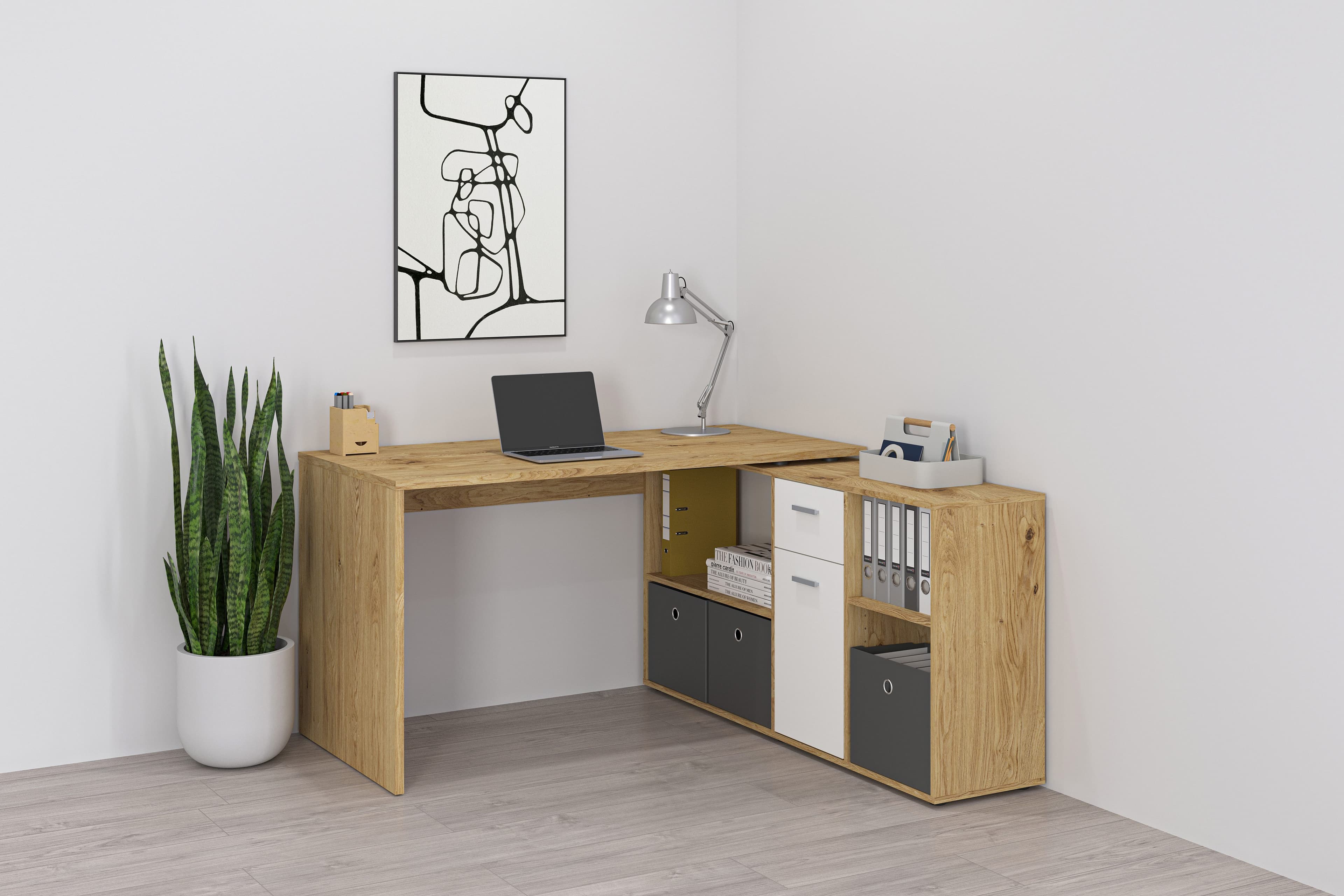FMD Eckschreibtisch Lexo | Holztöne
