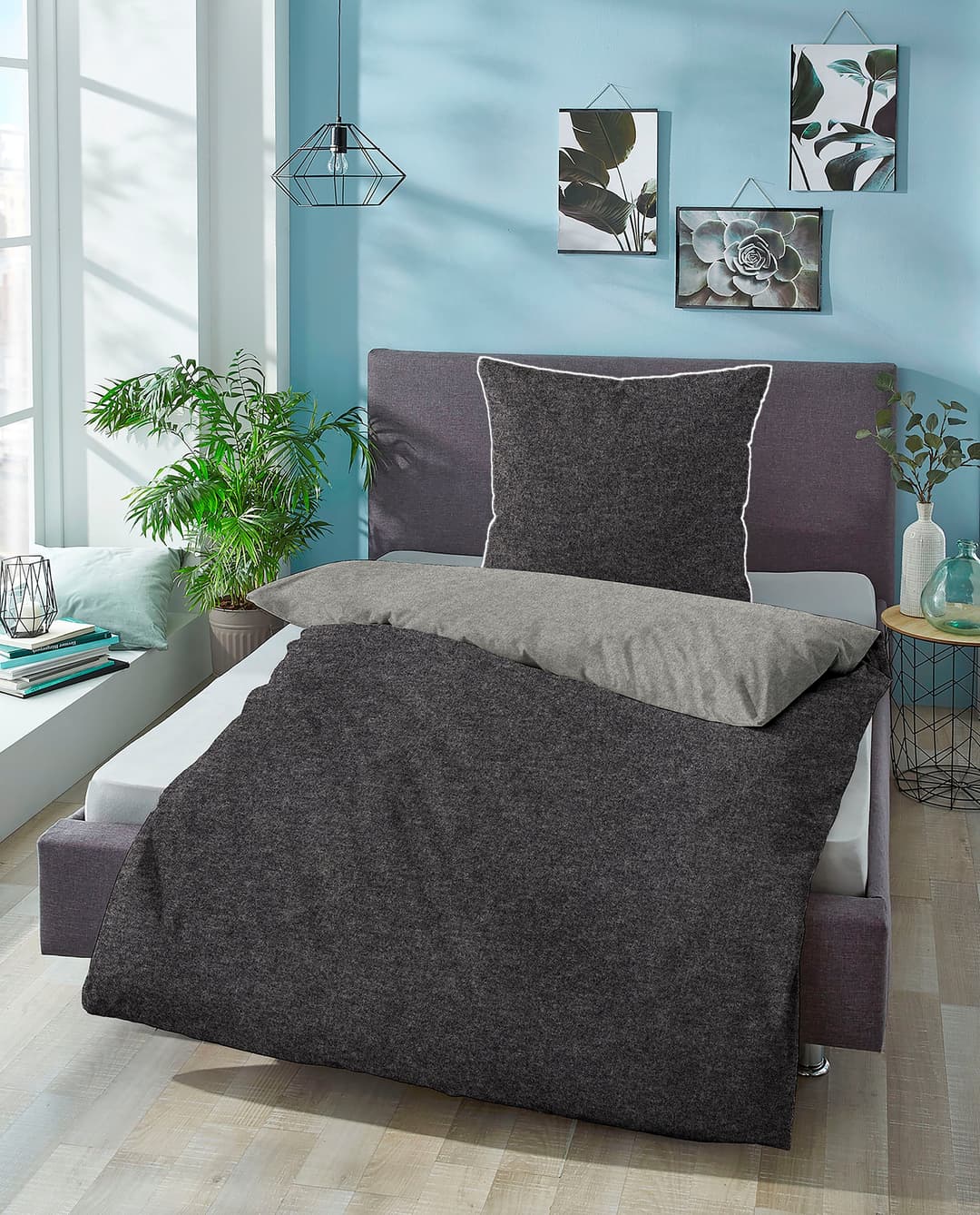 Biberna Wendebettwäsche Hermal Flanell | Grau