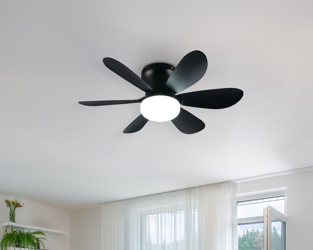 Reality Leuchten LED Deckenleuchte LUND mit Ventilator | Schwarz