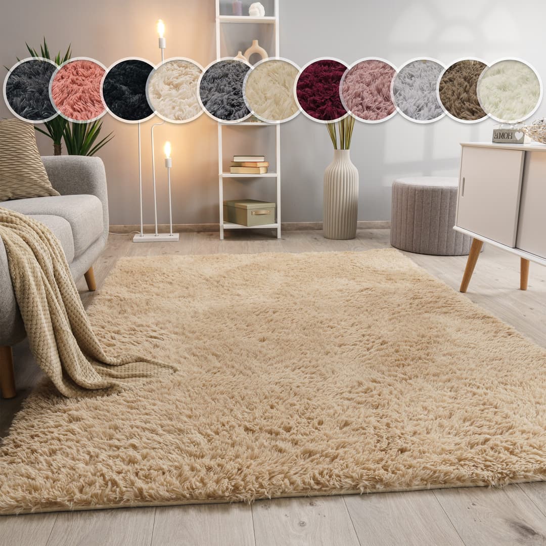 Paco Home Hochflor-Teppich Silky 591 | Beige