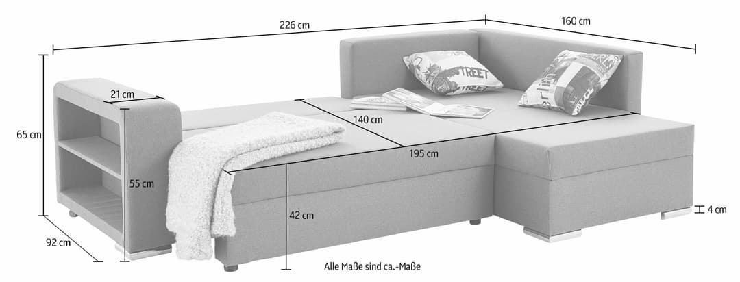COLLECTION AB Ecksofa John L-Form | Grau