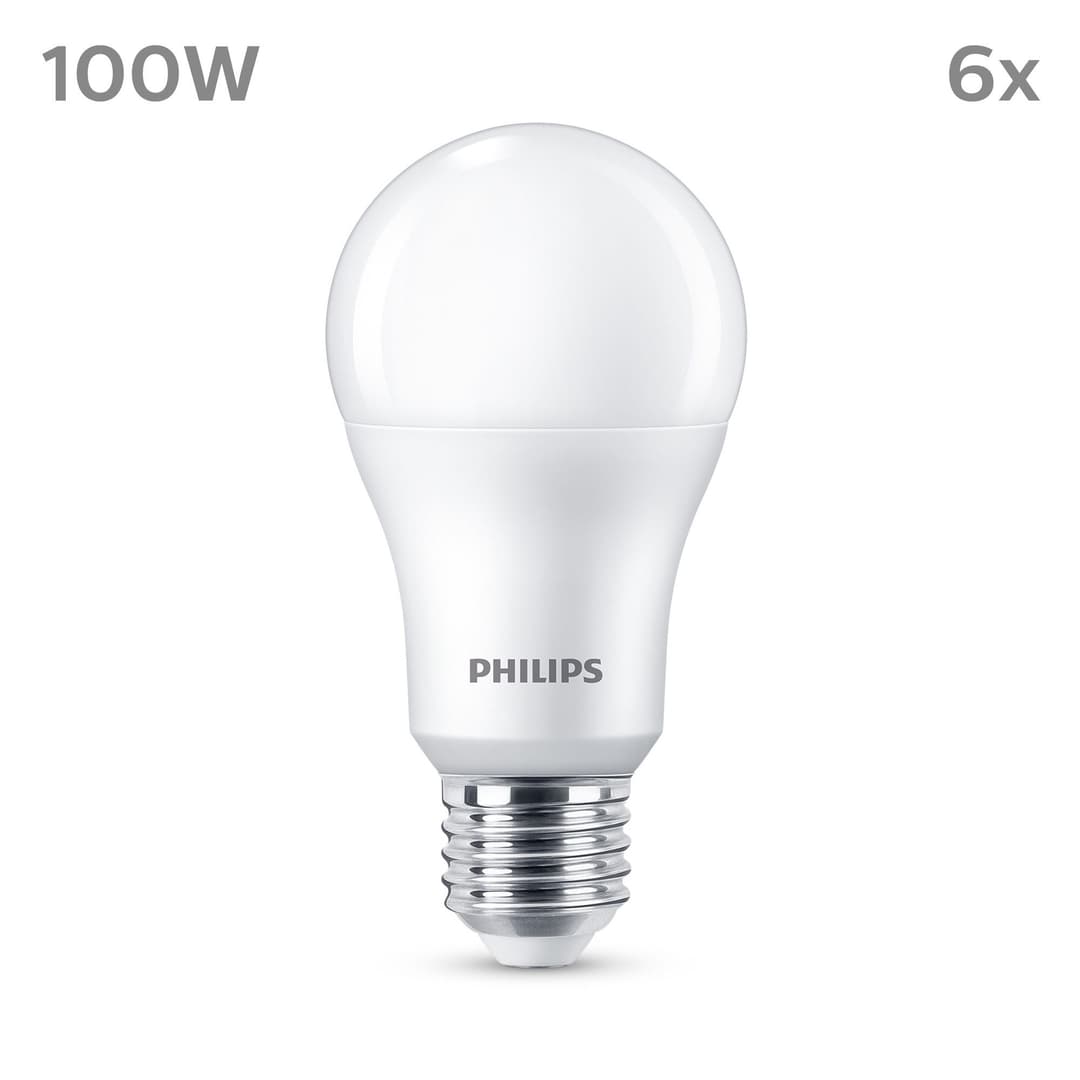 Philips LED-Leuchtmittel 100W Non-Dim, E27, 6 St., Warmweiß | Weiß