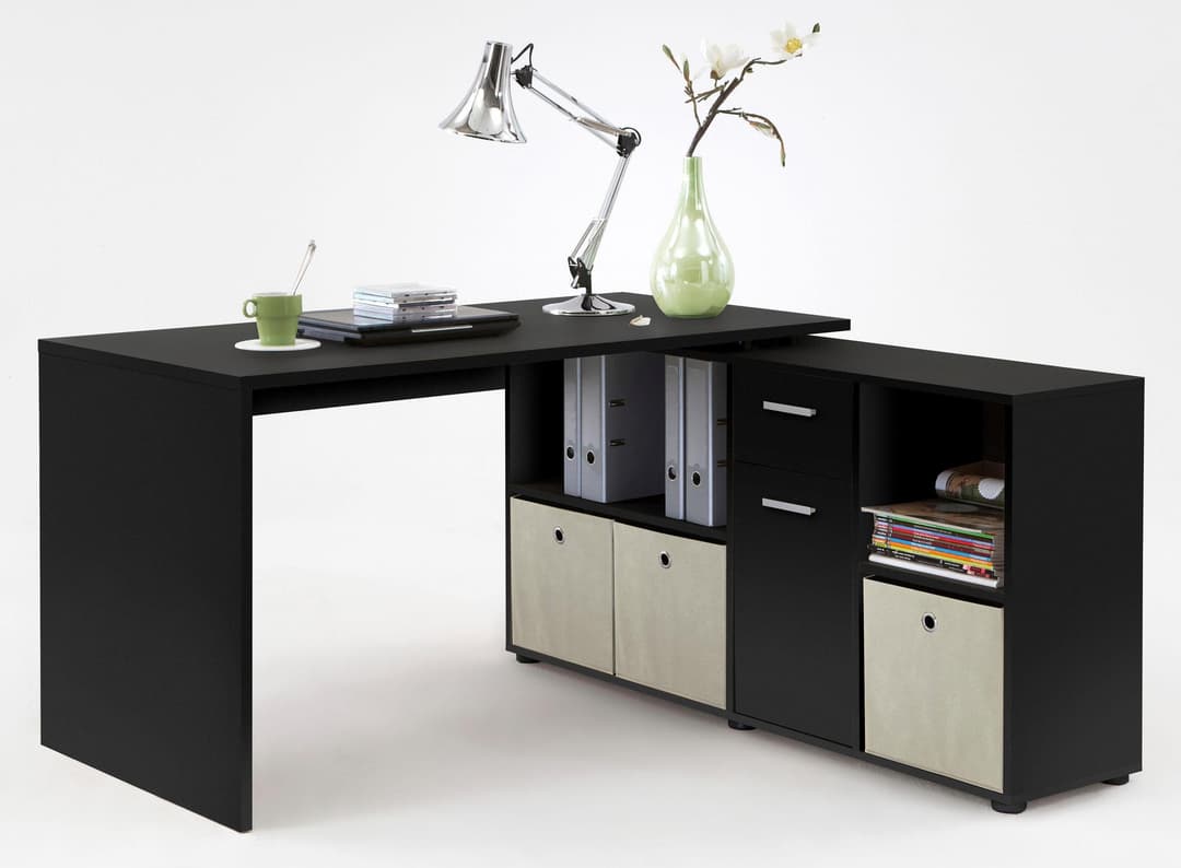 FMD Eckschreibtisch Lexo | Schwarz