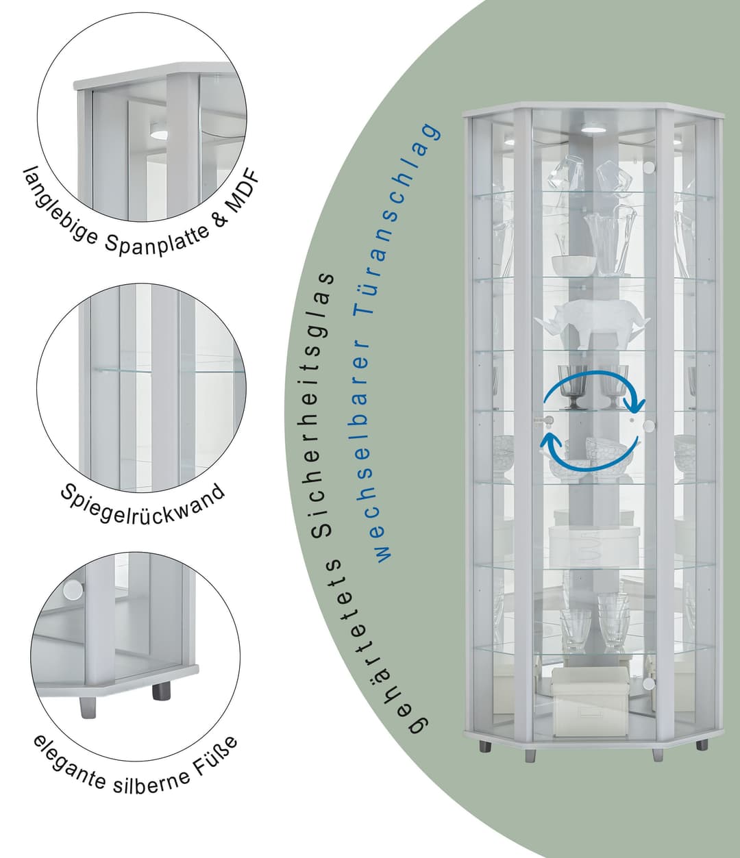 fif möbel Eckvitrine TRIO | Weiß
