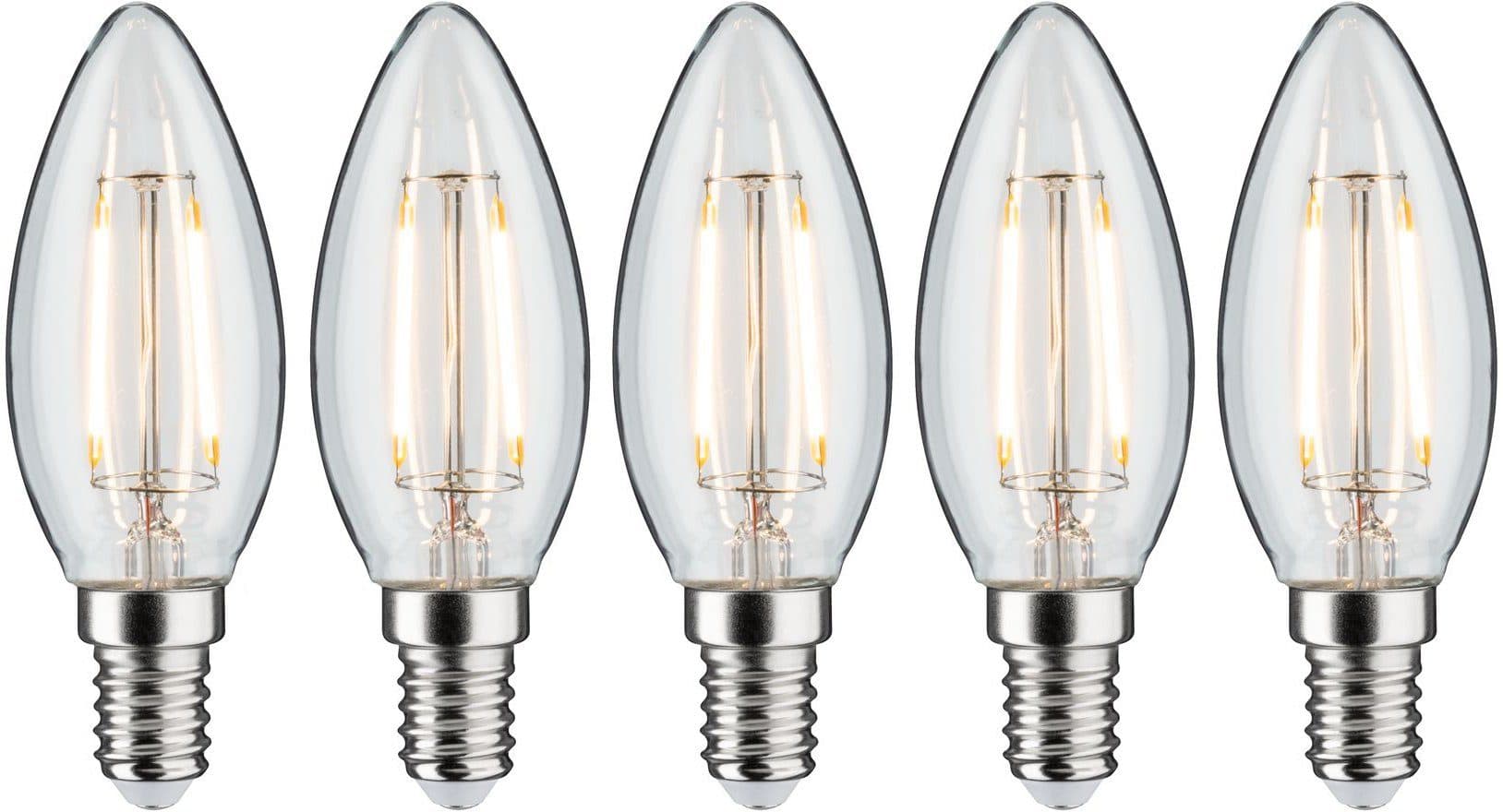 Paulmann LED-Filament 5er Pack 2,6W Kerze E14 klar 2700K | Transparent