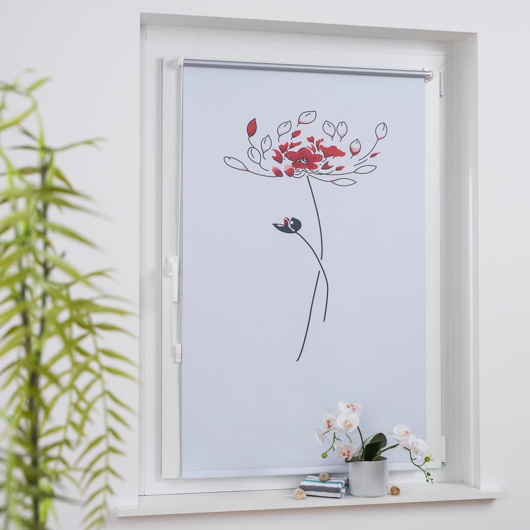 Seitenzugrollo Druck Blume | Weiß