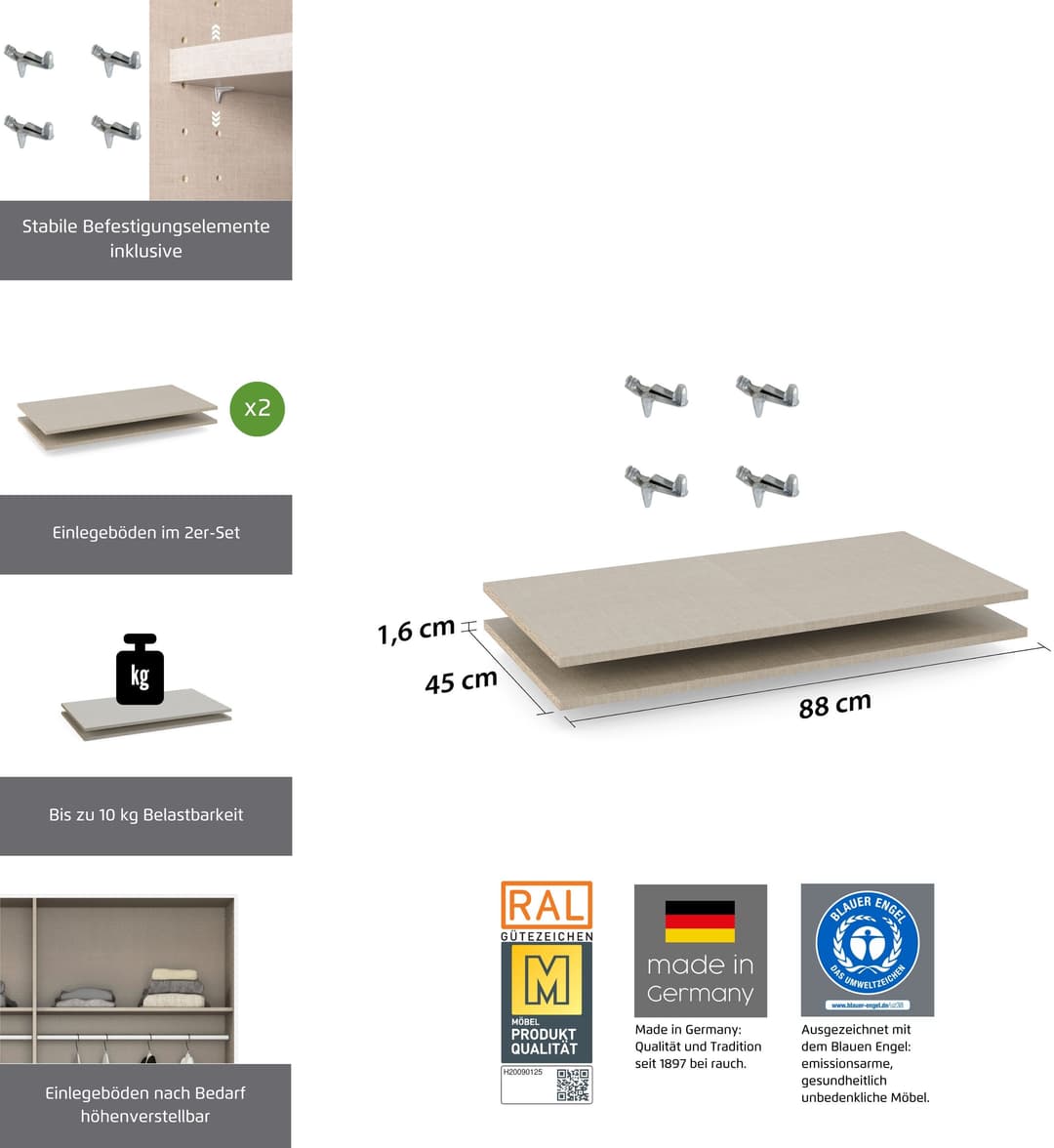 rauch Einlegeboden Zubehör für Rauch-Drehtürenschränke ORANGE | Beige