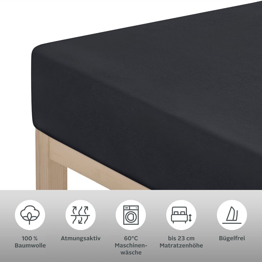 OTTO home Spannbettlaken GRETA Jersey | Schwarz