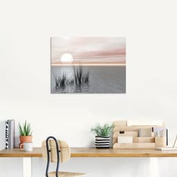 Artland Glasbild Sonnenuntergang mit Schilf | Mehrfarbig