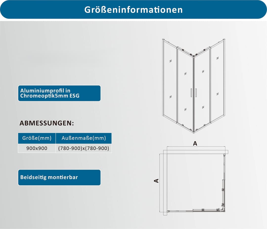 welltime Eckdusche Trento Slimline | Silber