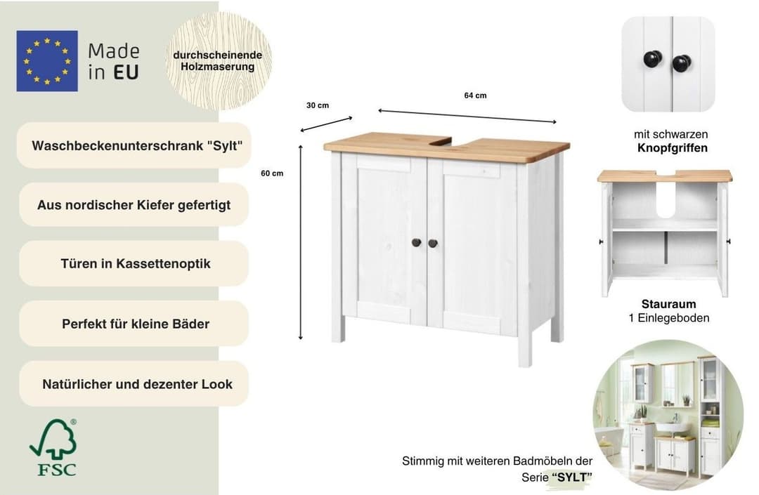 welltime Waschbeckenunterschrank Sylt | Weiß