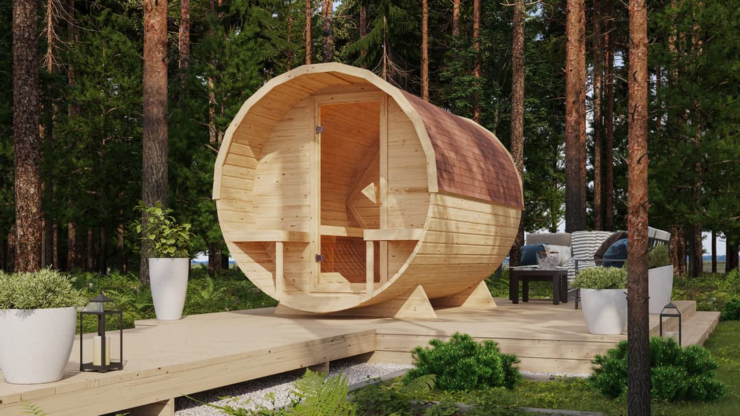 KONIFERA Fasssauna Lathy XL | Holztöne