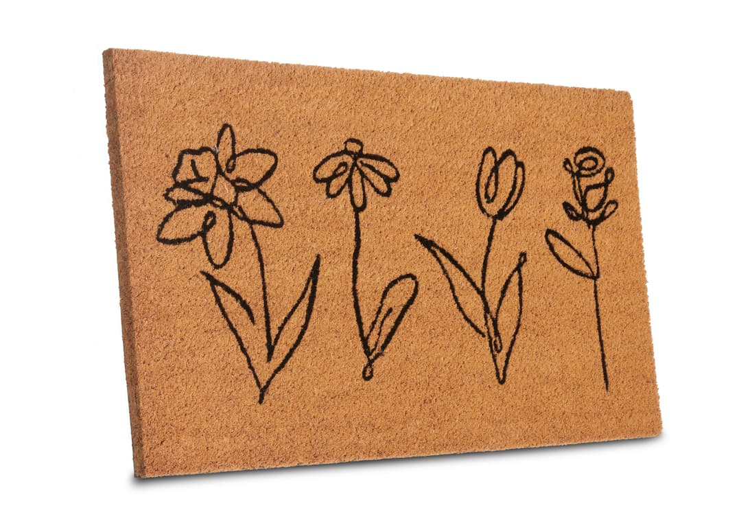 HANSE Home Fußmatte Kokos Line-Art Flowers | Braun