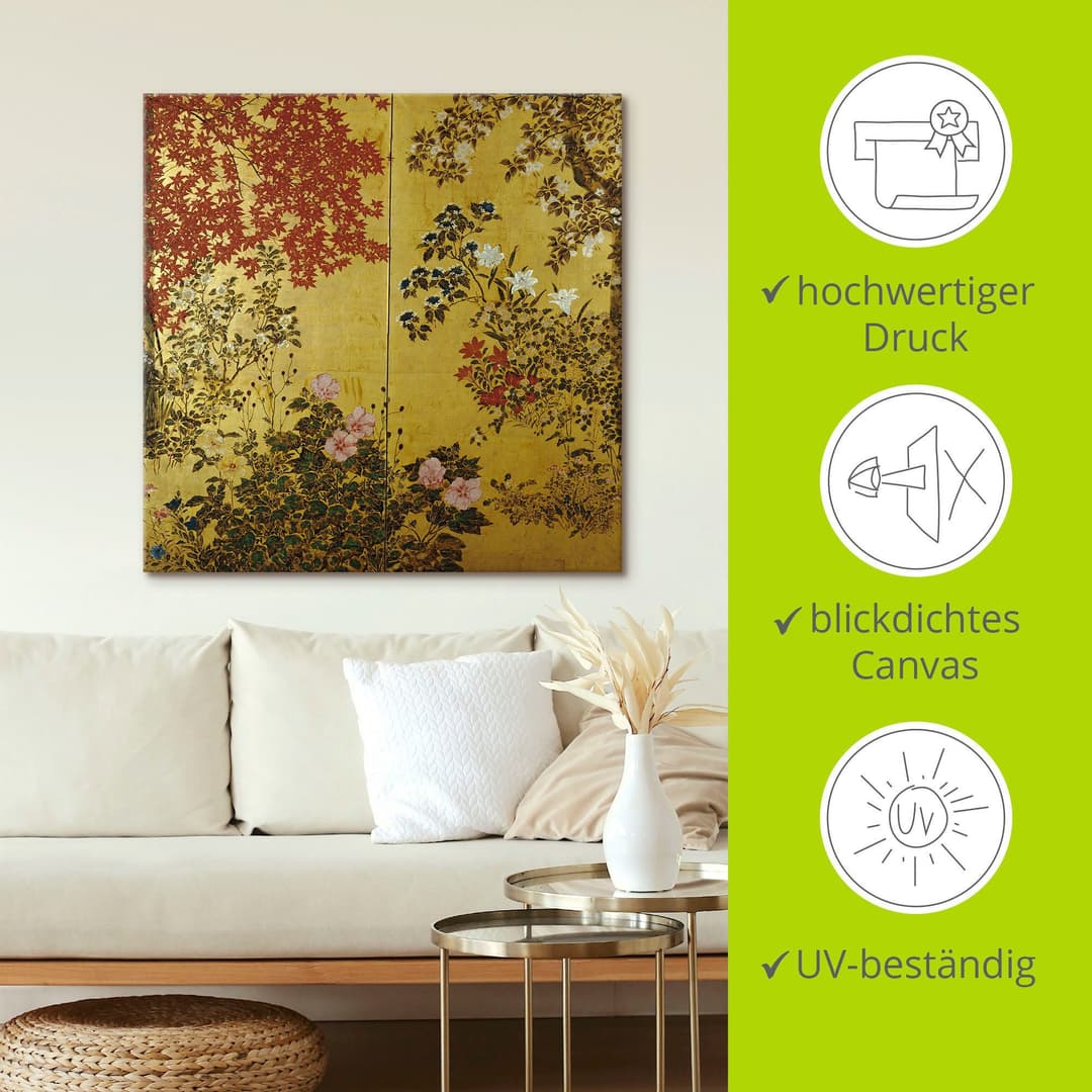 Artland Japanischer Wandschirm Leinwandbild | Gold