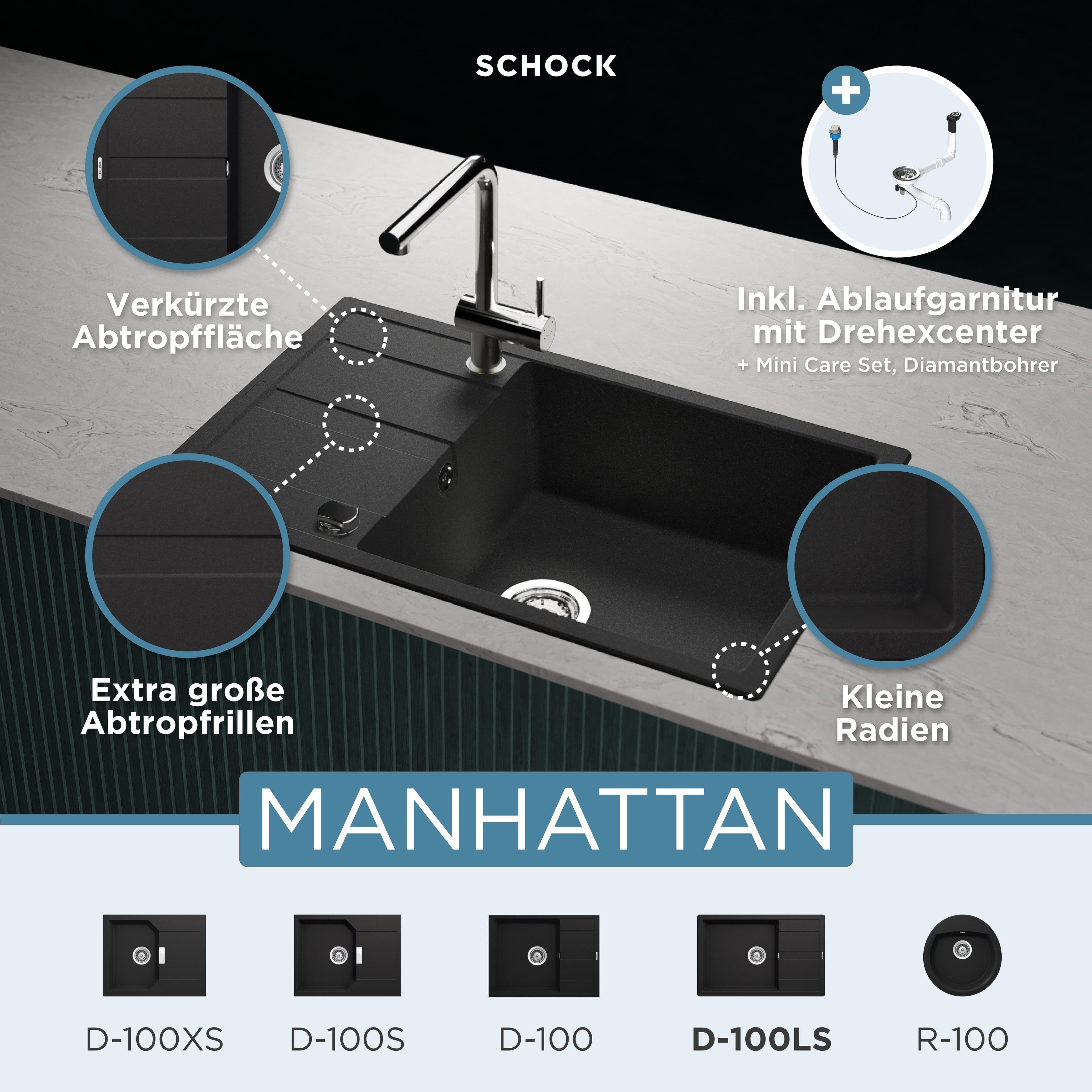 Schock Manhattan D-100LS Granitspüle | Schwarz
