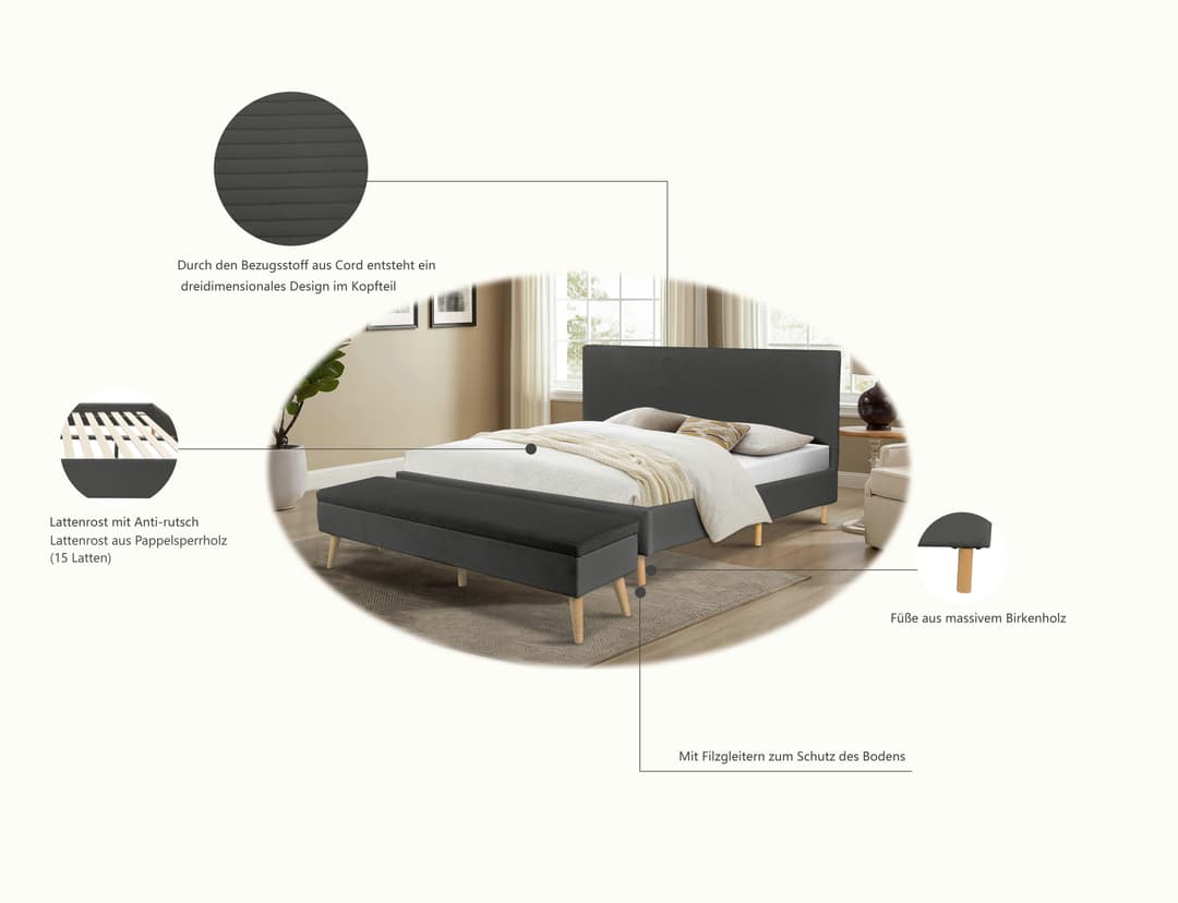 Home affaire Polsterbett Armandine | Grau