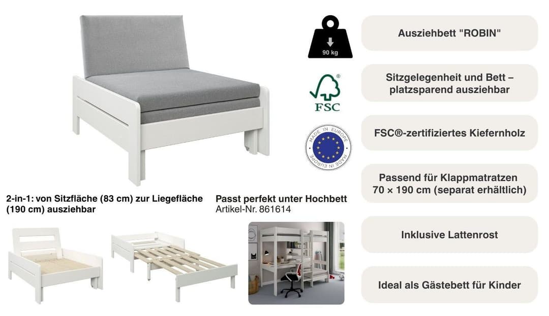 OTTO home Ausziehbett ROBIN | Weiß