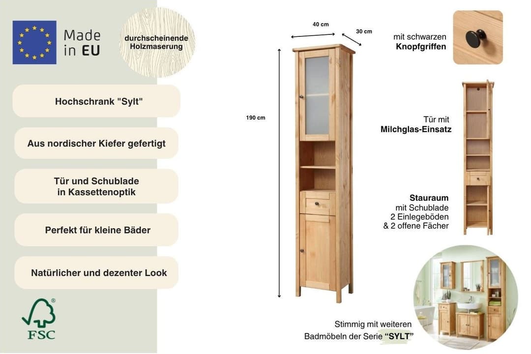 welltime Hochschrank Sylt | Holztöne