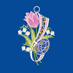 W. Reuter & Sohn - Plauener Spitze Fensterbild "Tulpe und Ei" farbig