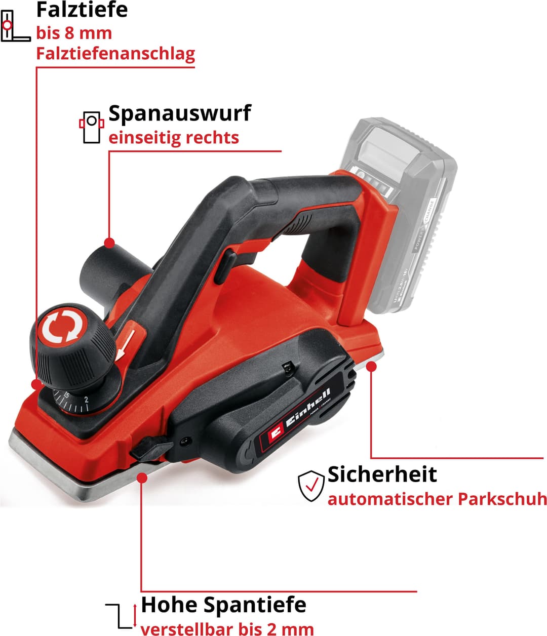 Einhell Akku-Elektrohobel TE-PL 18/82 Li - Solo | Rot