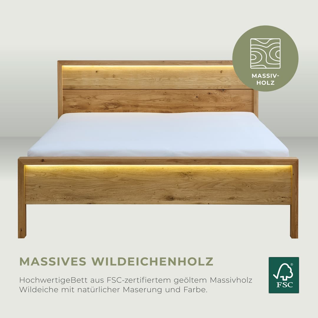 Home affaire Massivholzbett Ambroise aus Wildeiche | Holztöne